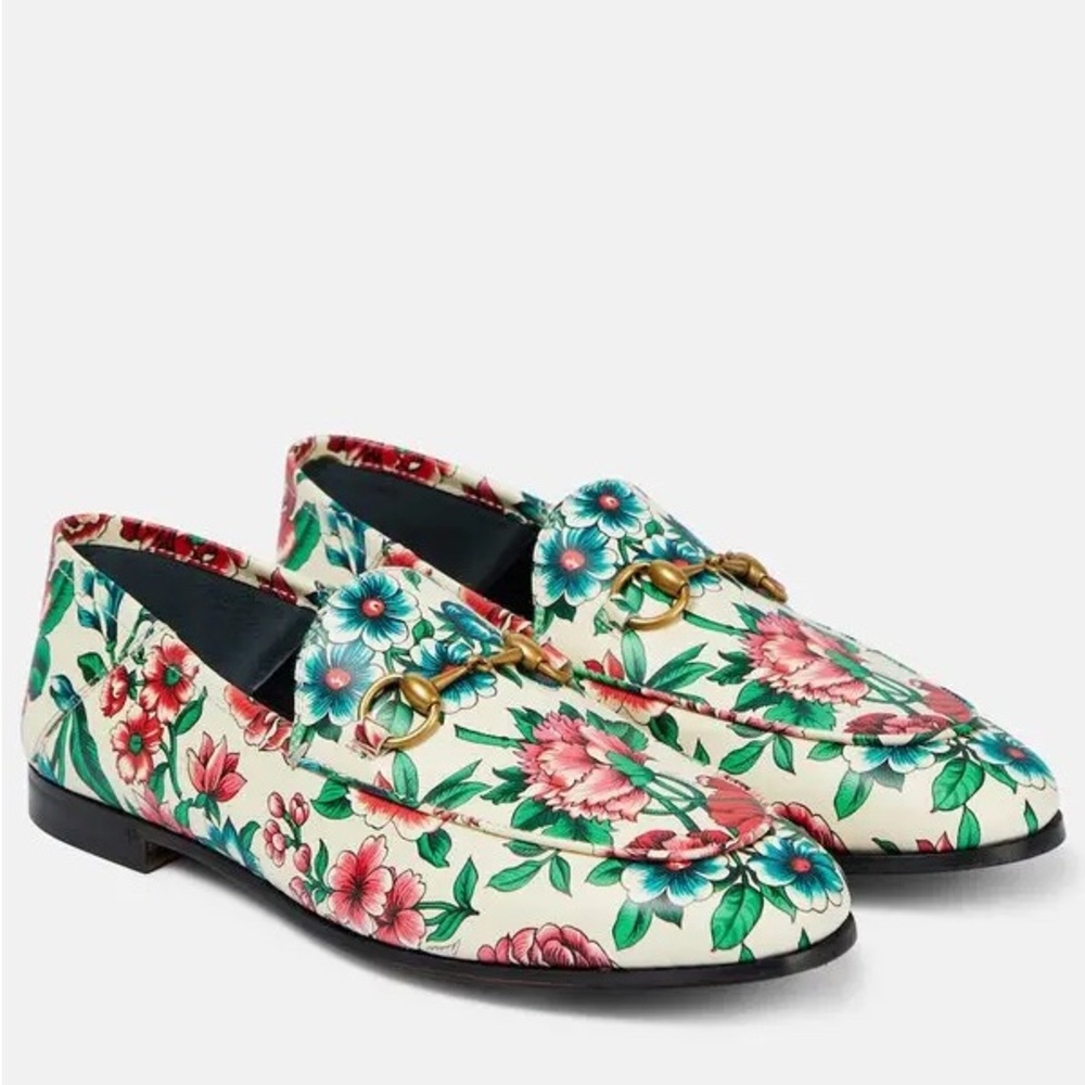 GUCCI Horsebit Printed Leather Loafers - Picture 1 of 11